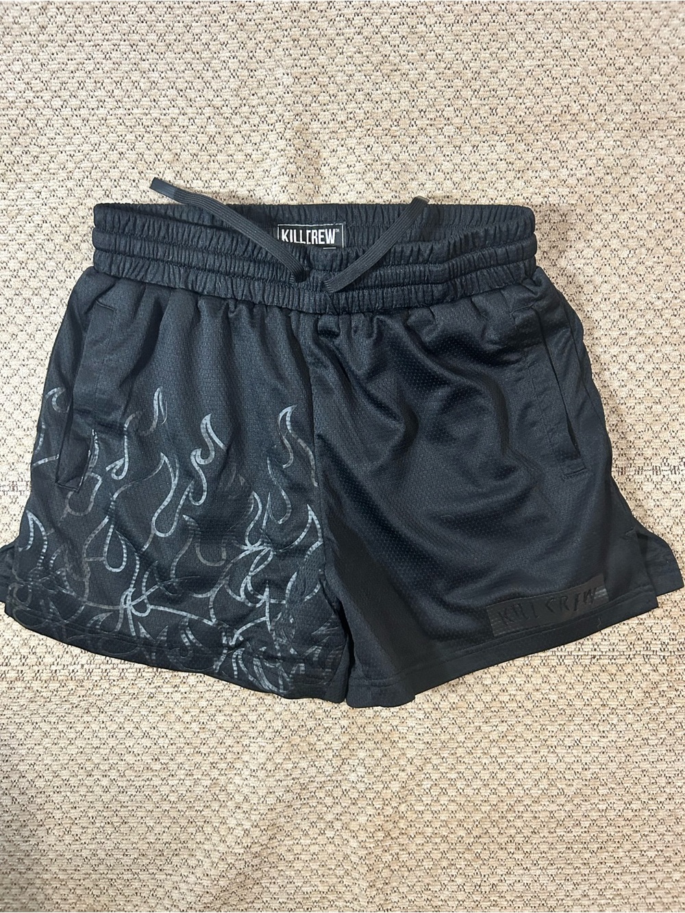 Kill Crew Black Athletic Shorts with Subtle Flame Print